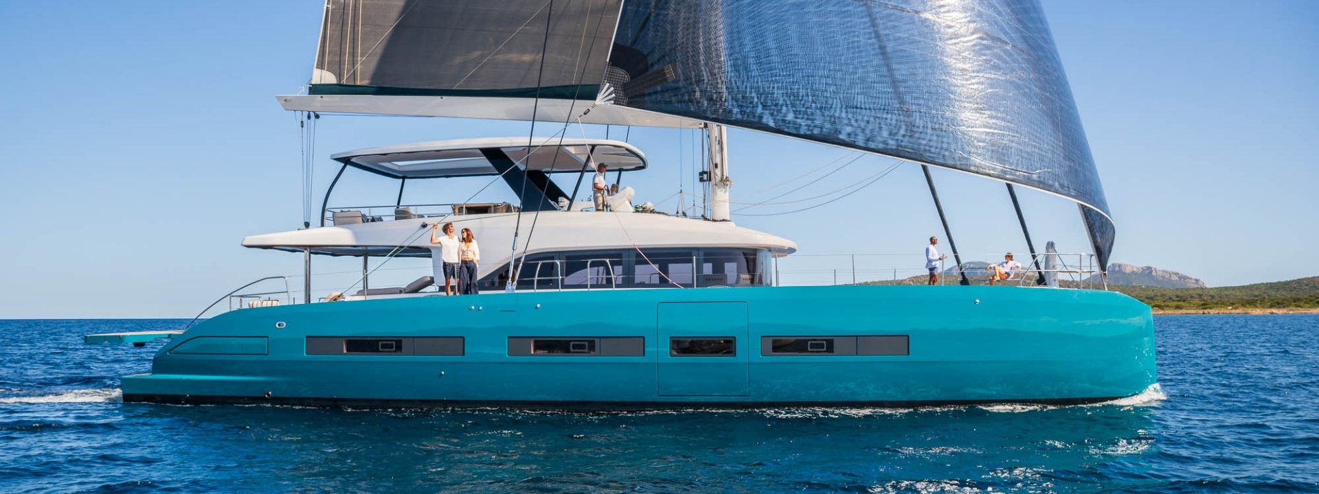 Lagoon EIGHTY 2 catamaran under full sail on a long ocean passage
